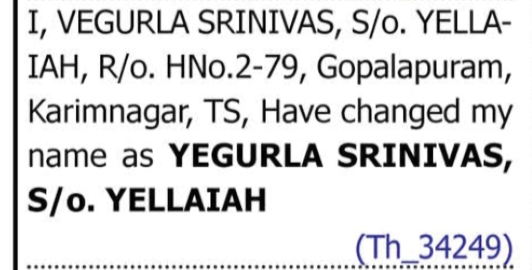 Name Change Notification – Yegurla Srinivas