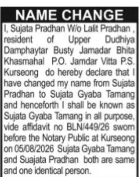 Name Change – Sujata Pradhan