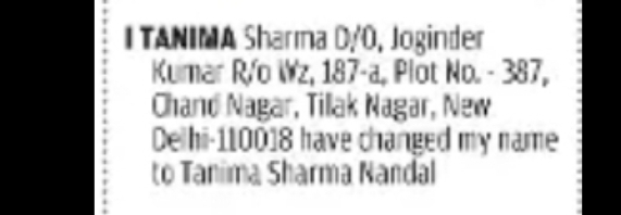 Name Change: Tanima Sharma Nandal