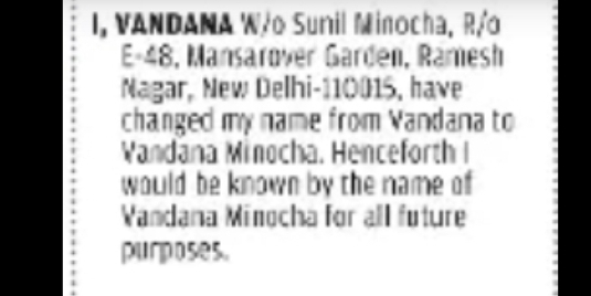 Name Change: Vandana Minocha