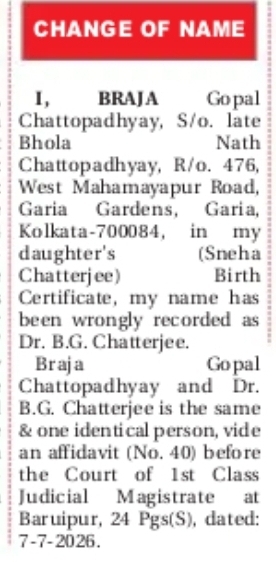 Name Clarification – Braja Gopal Chattopadhyay