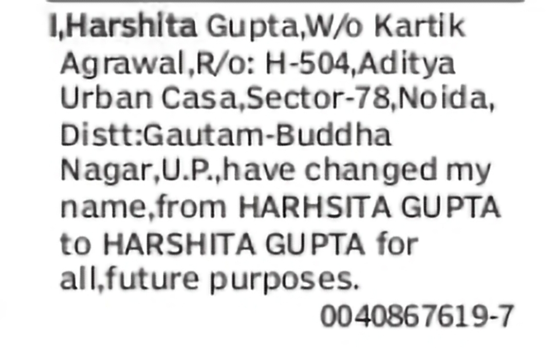 Name Correction – Harshita Gupta