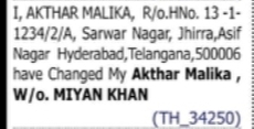 Name Correction Notice – Akthar Malika