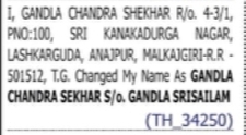 Name Correction Notice – Gandla Chandra Sekhar