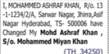 Name Correction Notice – Mohammed Ashraf Khan