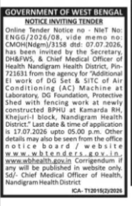 Nandigram Health District Air Conditioning & Civil Works Tender