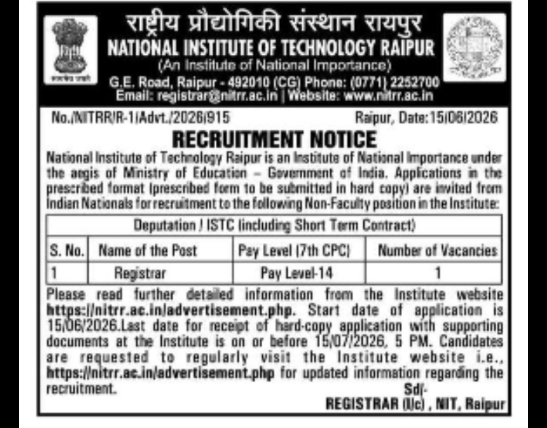 National Institute of Technology Raipur – Recruitment Notice