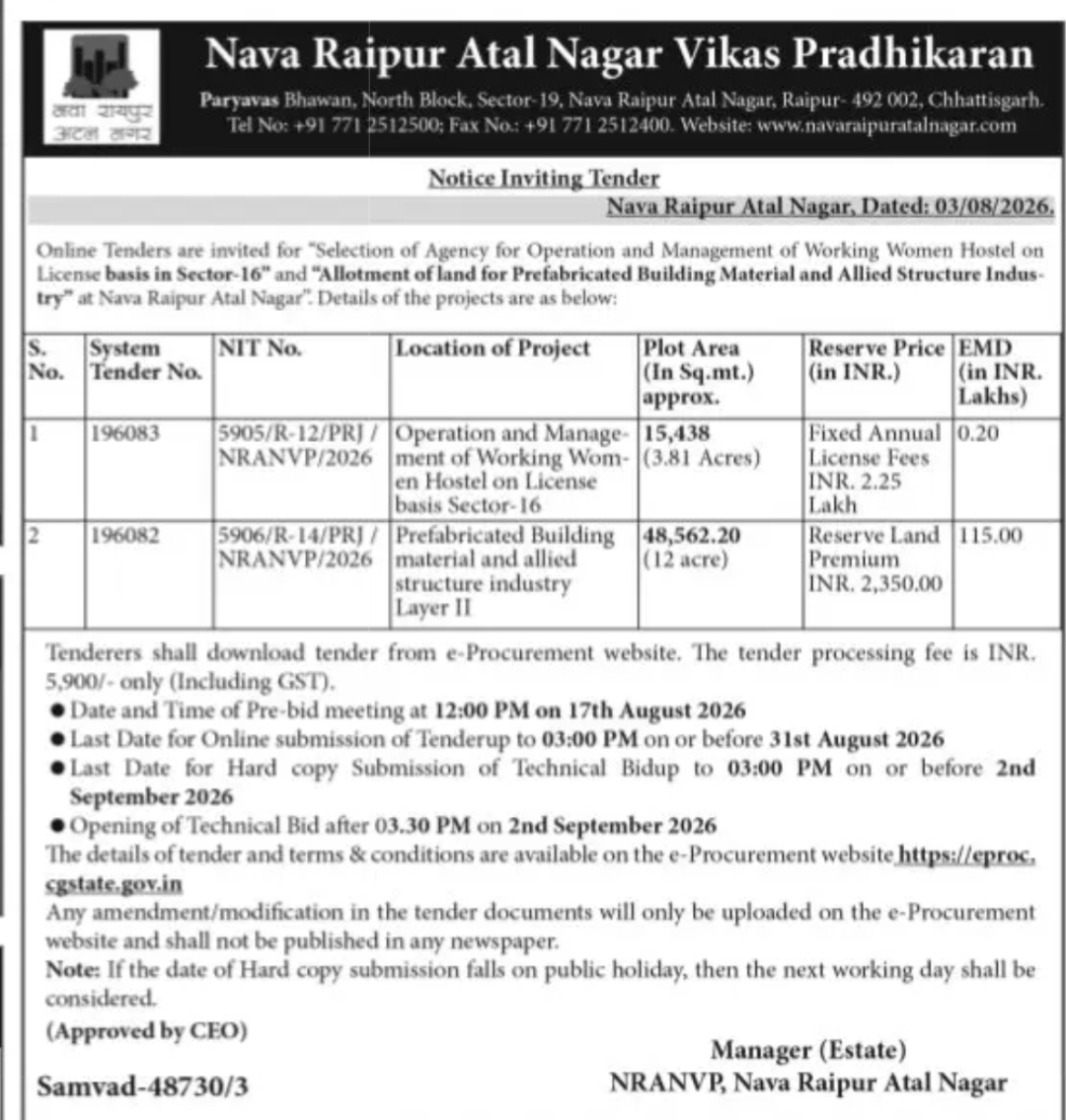 Nava Raipur – Operation & Management of Working Women Hostel