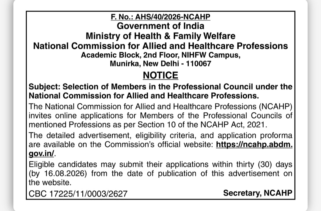 NCAHP Invites Applications for Members of Professional Councils 2026