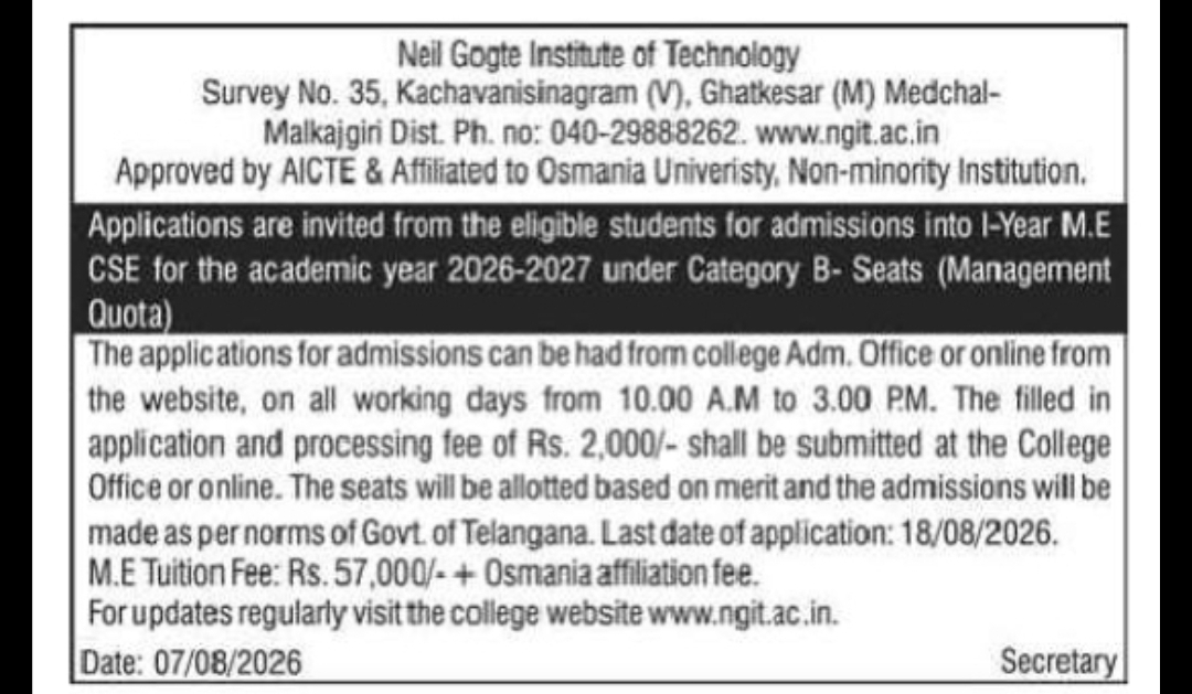 Nel Gogte Institute of Technology – M.E CSE Admissions