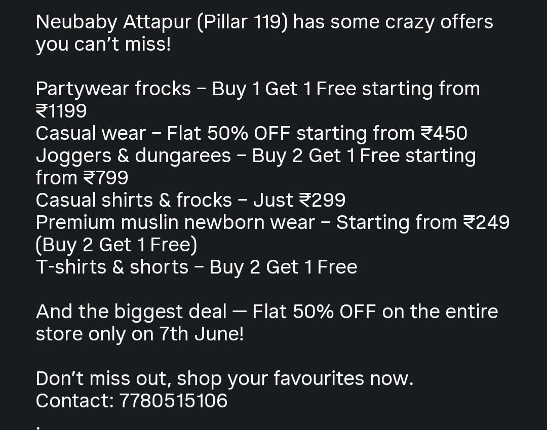 Neubaby Attapur Mega Sale – Unmissable Offers on Kids & Newborn Wear