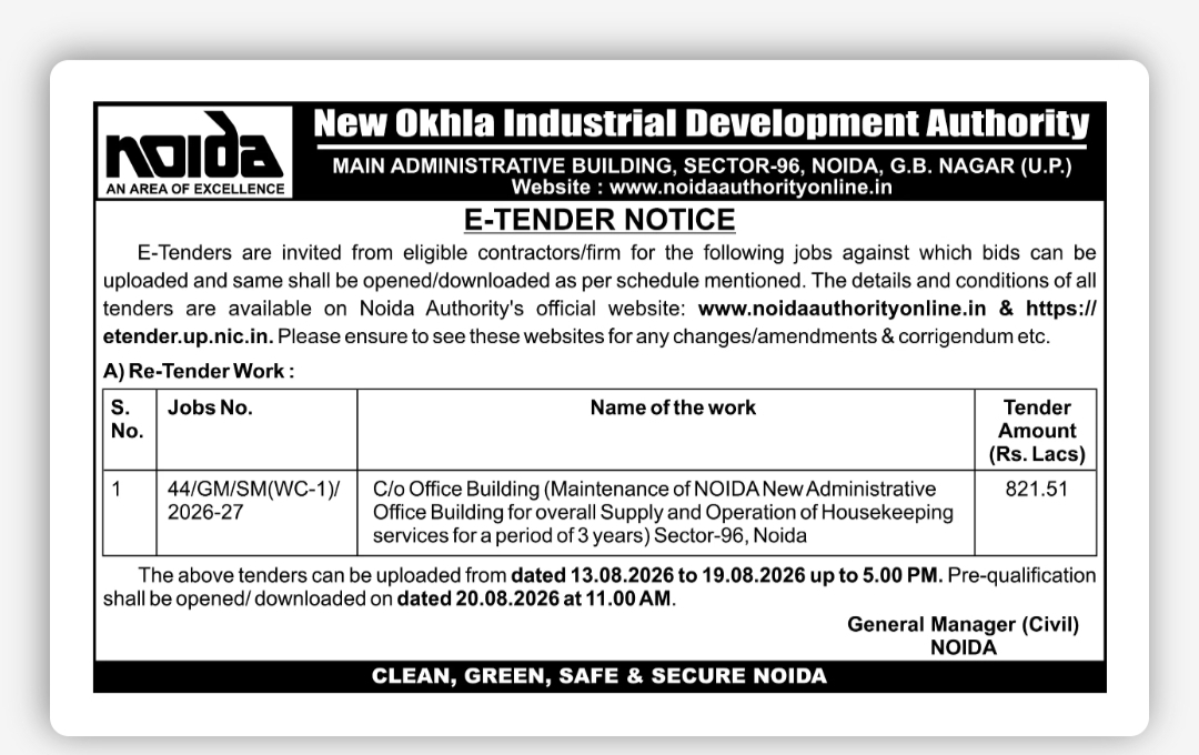 NOIDA Authority E-Tender – Re-Tender Work