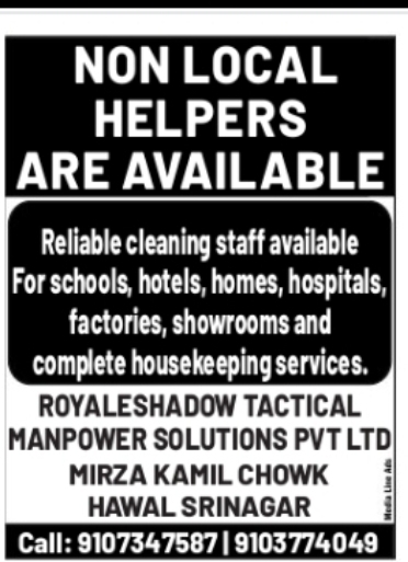 Non-Local Helpers & Housekeeping Services Available