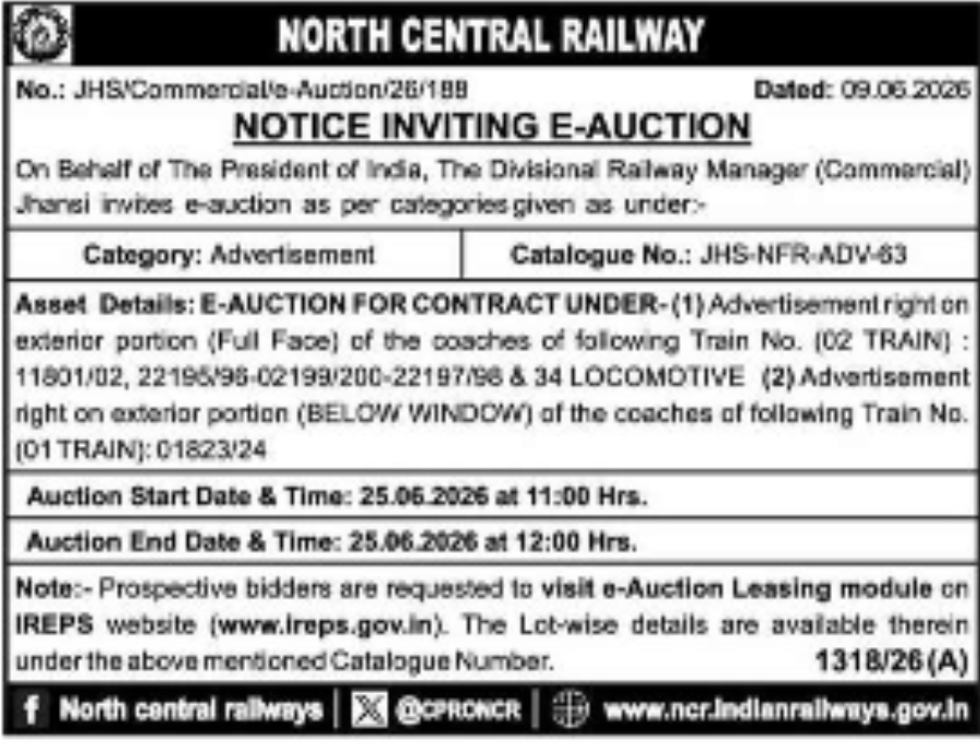 NORTH CENTRAL RAILWAY – E-Auction Notice