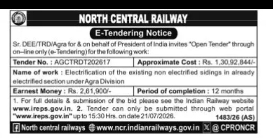 North Central Railway – Electrification Work Tender