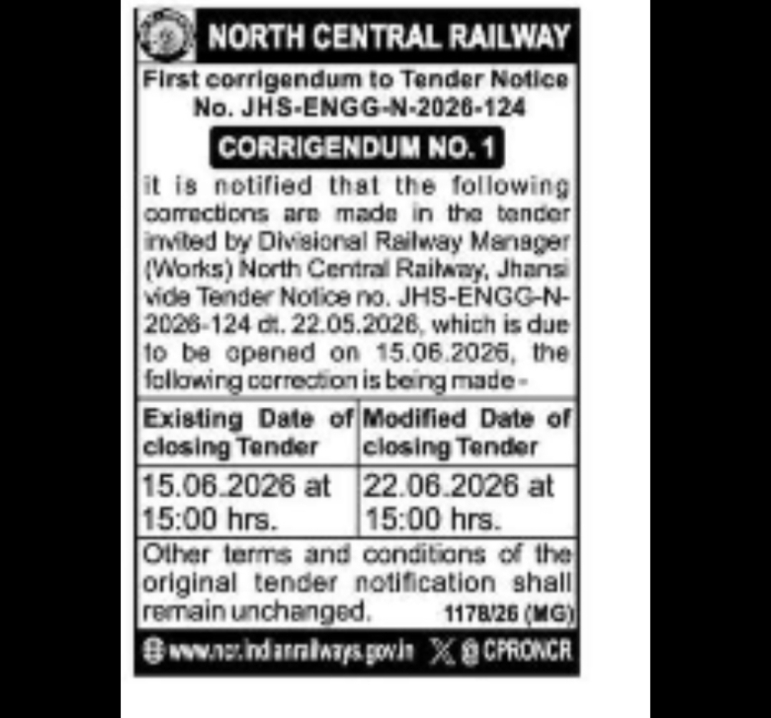 North Central Railway Tender Corrigendum – Submission Date Extended