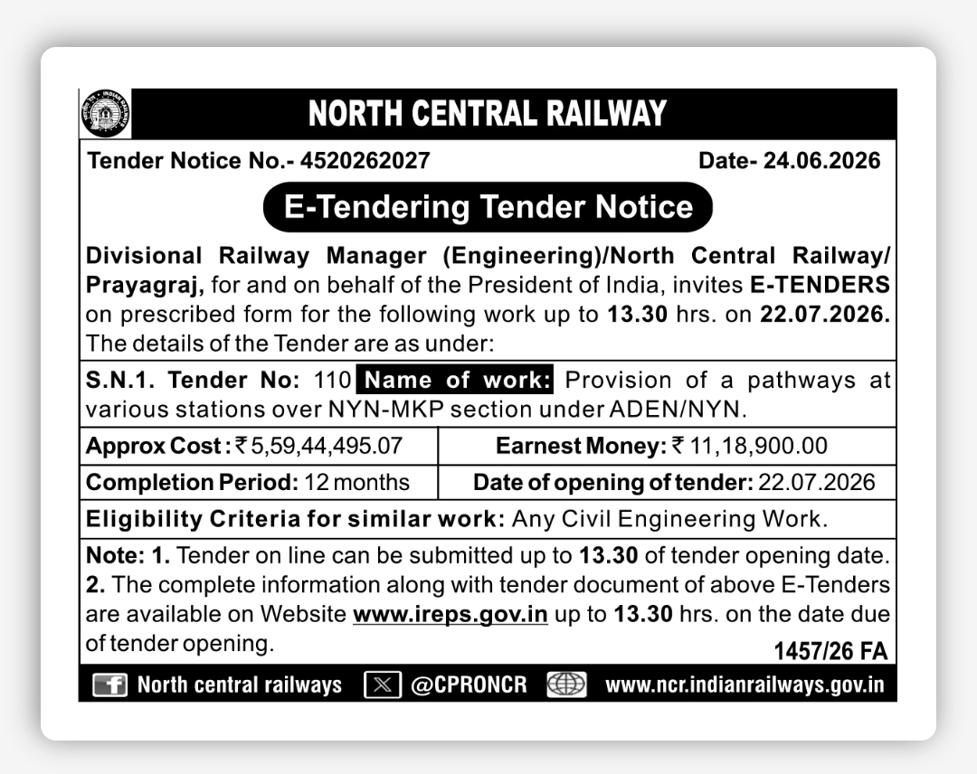 North Central Railway  Tender Notice Summary