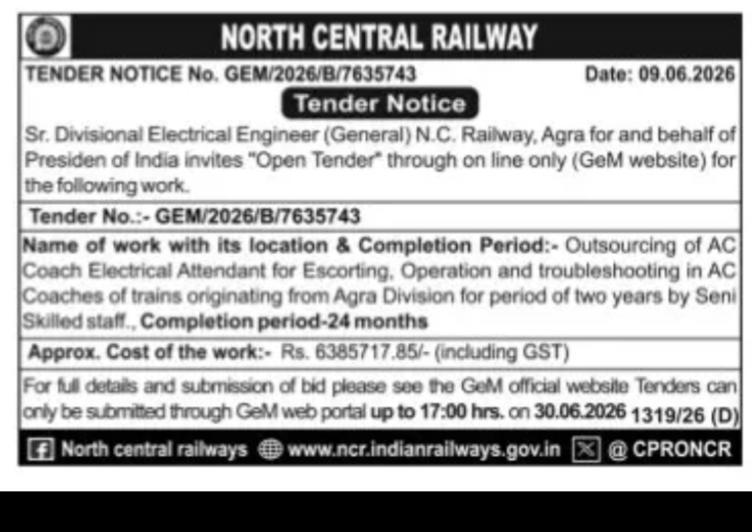 North Central Railway Tender Notice