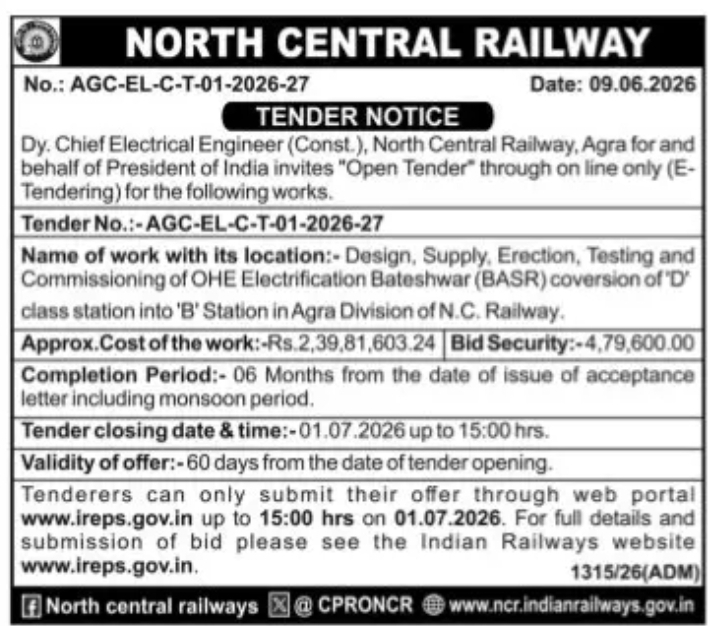 North Central Railway Tender Notice