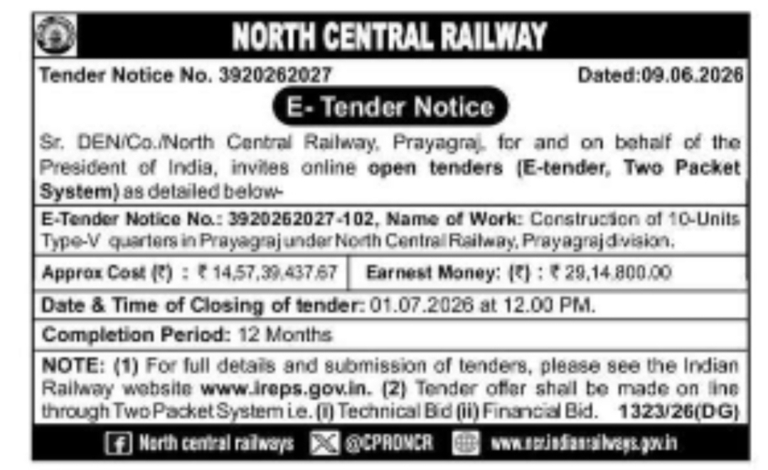 North Central Railway Tender Notice