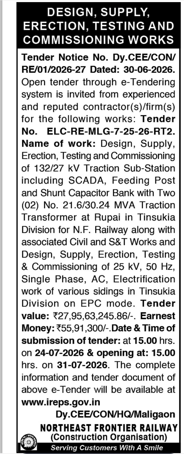 NORTHEAST FRONTIER RAILWAY – E-TENDER NOTICE
