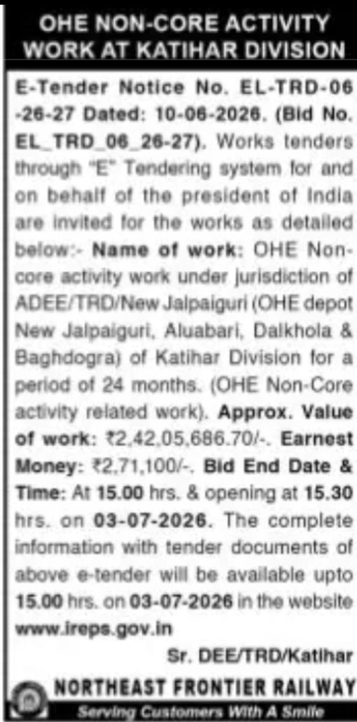 NORTHEAST FRONTIER RAILWAY – Katihar Division (New Jalpaiguri Section)