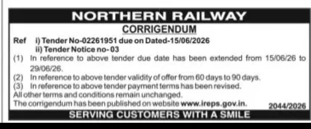 Northern Railway – Corrigendum Notice