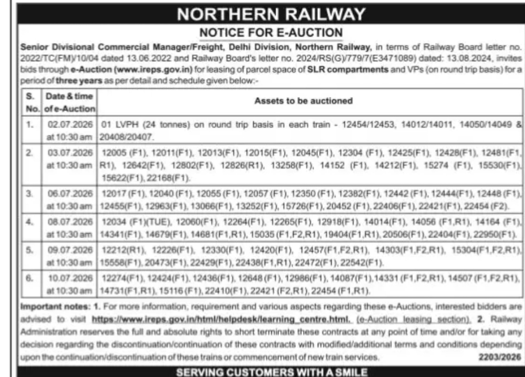 Northern Railway E-Auction Notice