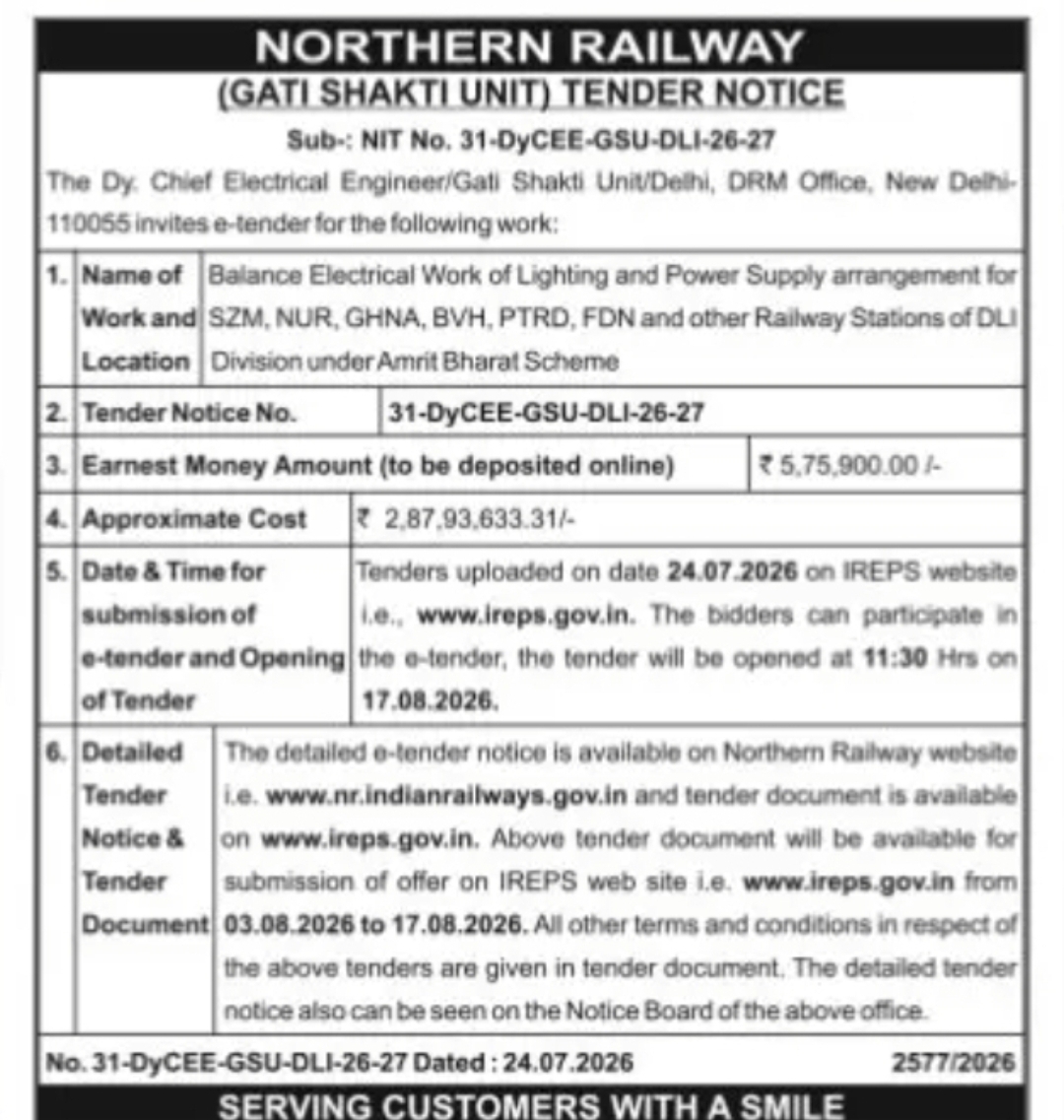 Northern Railway – Electrical Works Tender