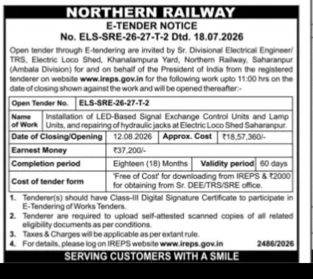 Northern Railway Invites E-Tenders for LED Signal Units Installation