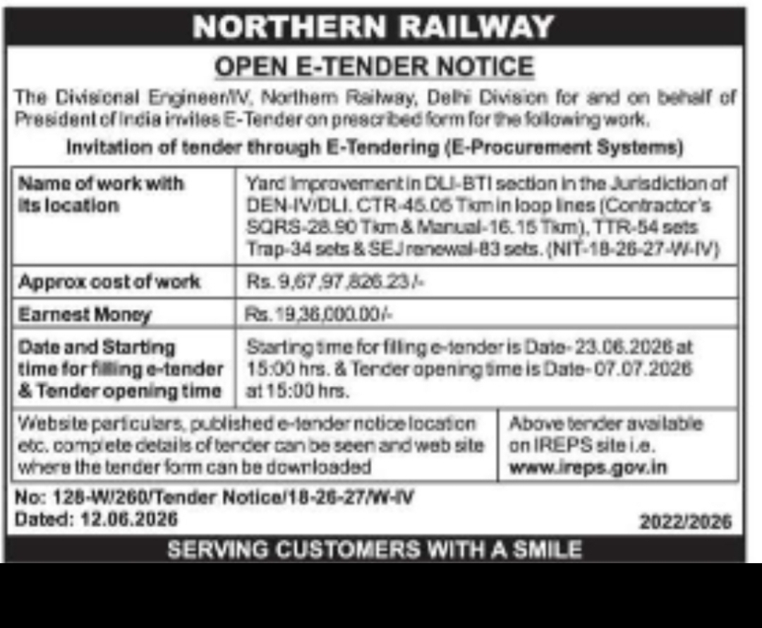 Northern Railway Open E-Tender Notice