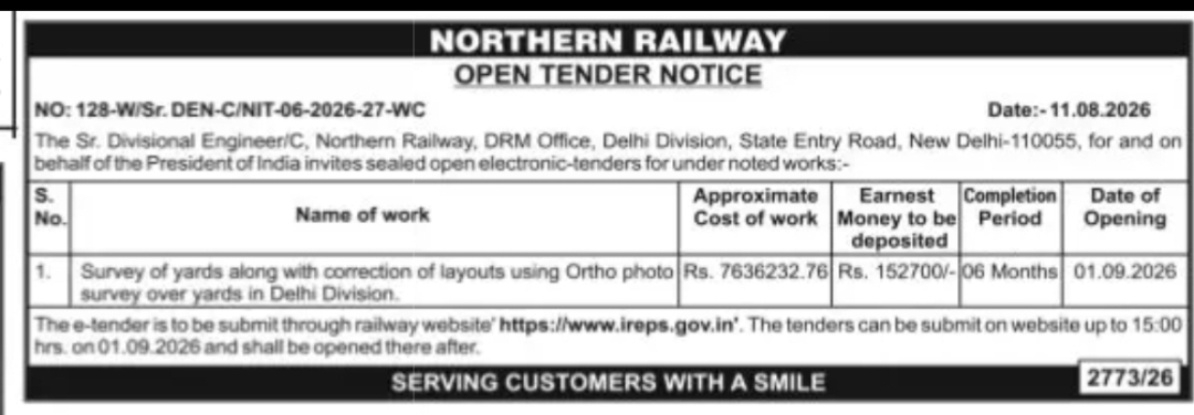 Northern Railway Open Tender – Survey of Yards Using Ortho Photo Survey