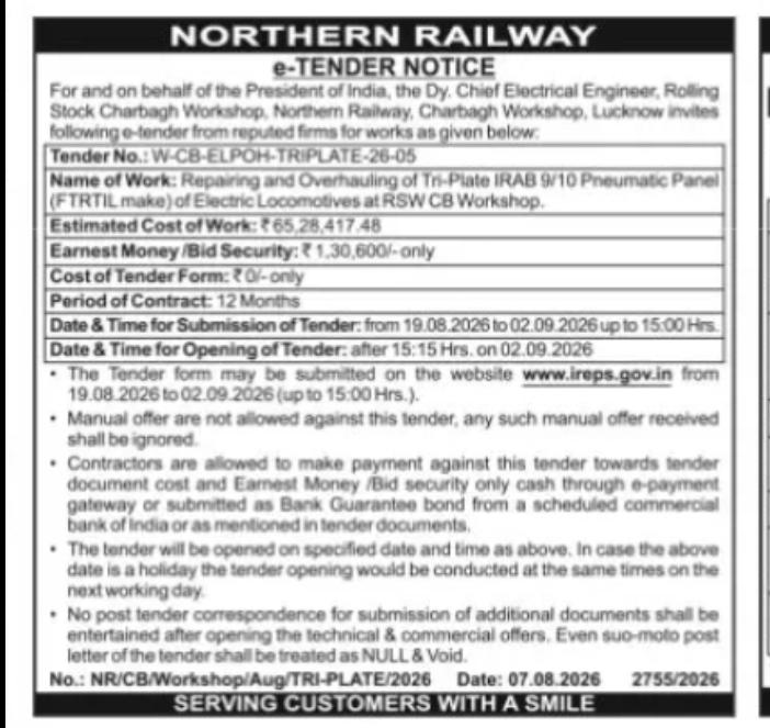 Northern Railway – Repairing & Overhauling of Tri-Plate IRAB 9/10 Pneumatic Parts