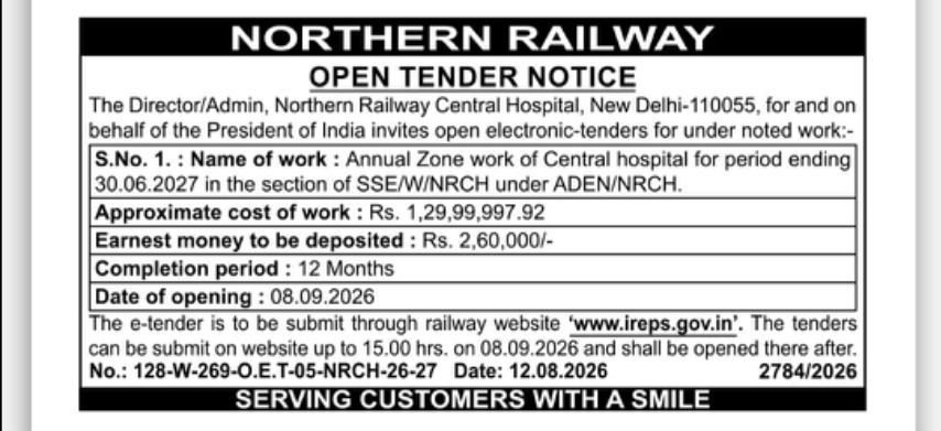 Northern Railway Tender – Annual Zone Work at Central Hospital