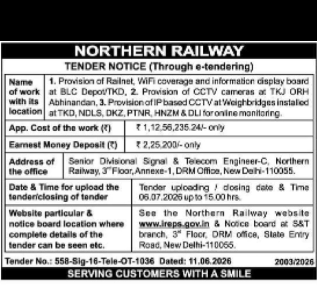 Northern Railway – Tender Notice (E-Tender)
