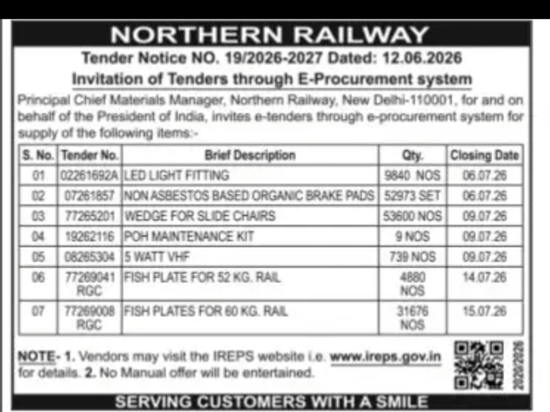 Northern Railway Tender Notice No. 19/2026-2027