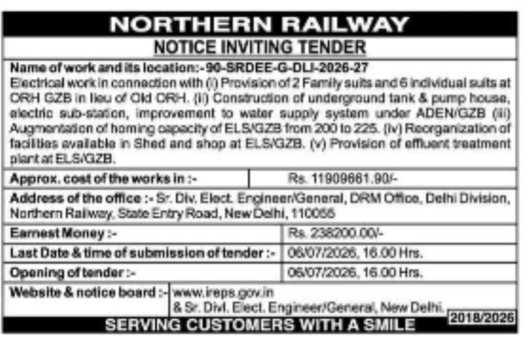 Northern Railway Tender Notice
