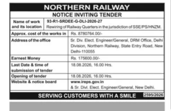 Northern Railway Tender – Rewiring of Railway Quarters at SSE/PS/HNZM