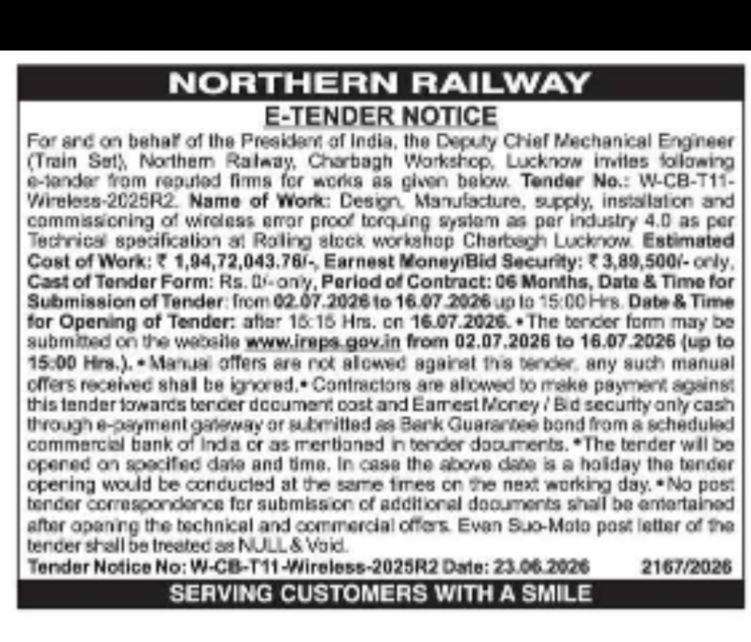Northern Railway – Wireless Smart Torqueing System Tender (Lucknow)