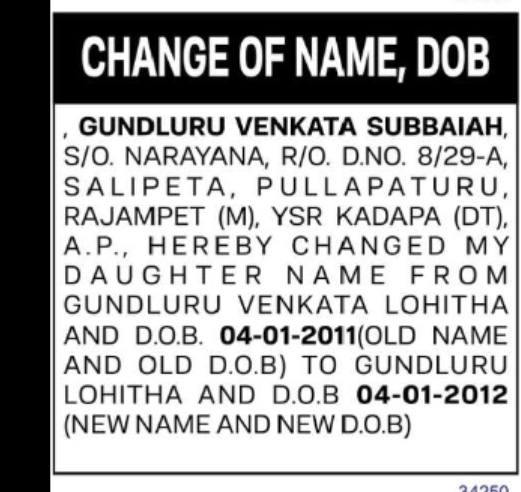 NOTICE – CHANGE OF NAME AND DATE OF BIRTH