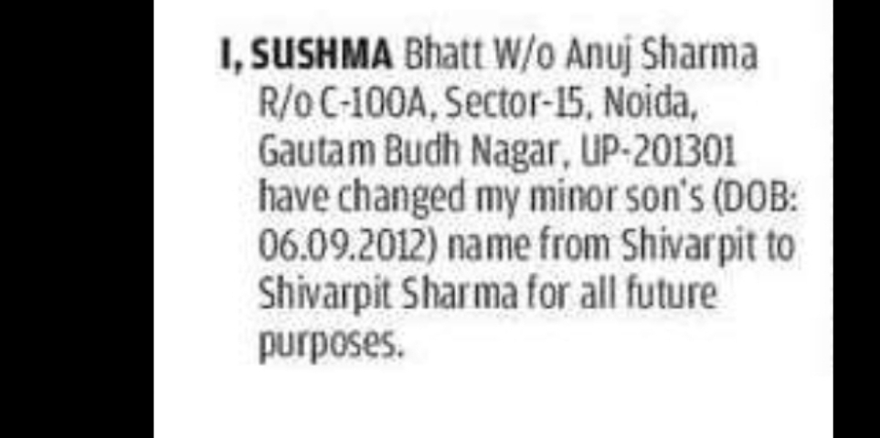 NOTICE: Change of Name of Minor Son