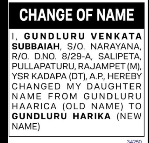 NOTICE – CHANGE OF NAME