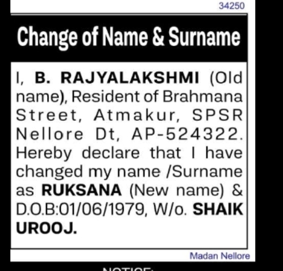 NOTICE – CHANGE OF NAME
