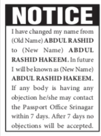 Notice – Change of Name