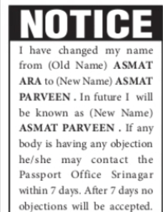Notice – Change of Name