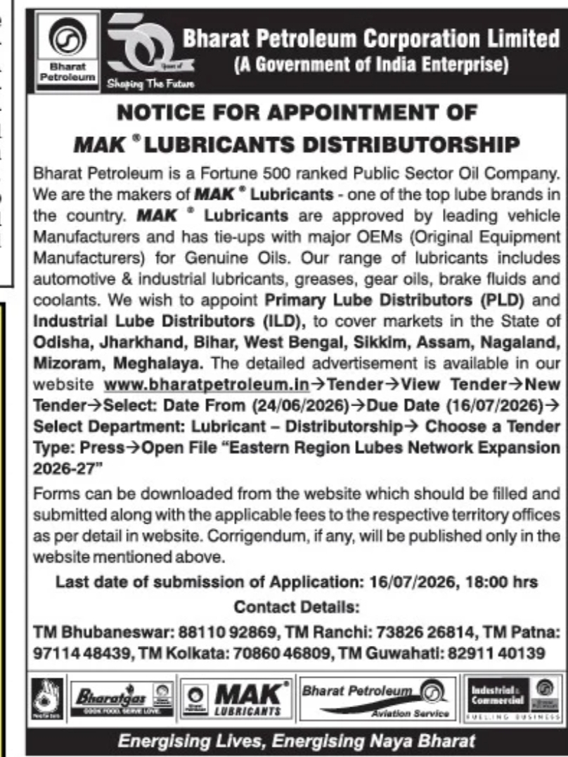 NOTICE FOR APPOINTMENT OF MAK LUBRICANTS DISTRIBUTORSHIP