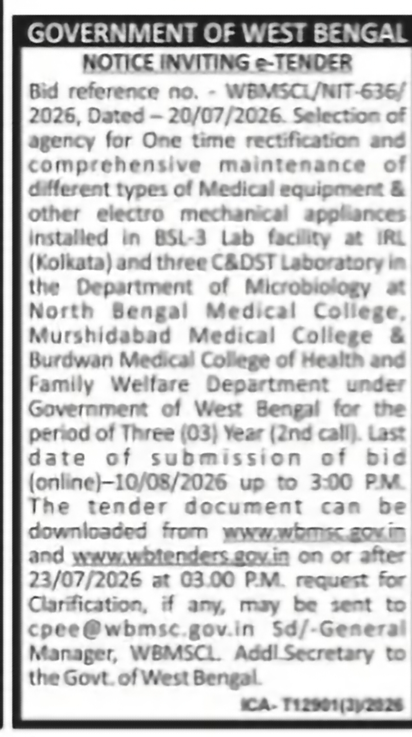 Notice Inviting e-Tender – Medical Equipment Procurement