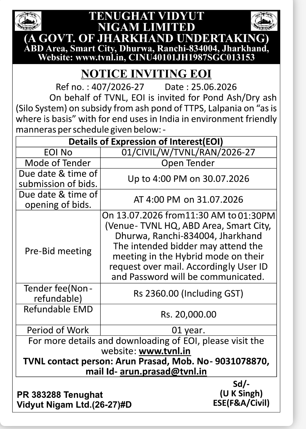 NOTICE INVITING EXPRESSION OF INTEREST (EOI)