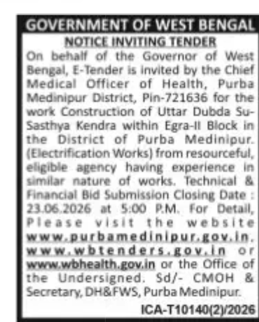NOTICE INVITING TENDER Government of West Bengal