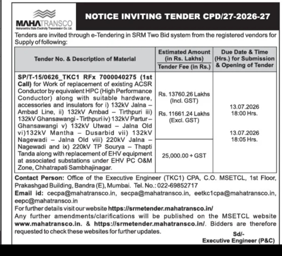NOTICE INVITING TENDER MAHATRANSCO